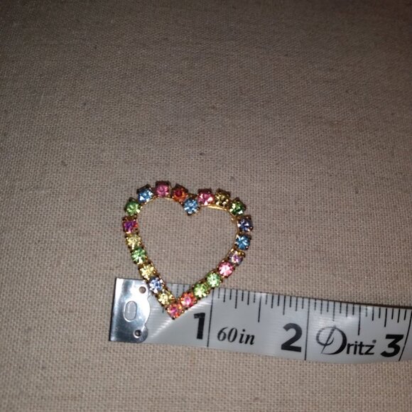 Multi color Rhinestone heart pin. - Picture 2 of 3